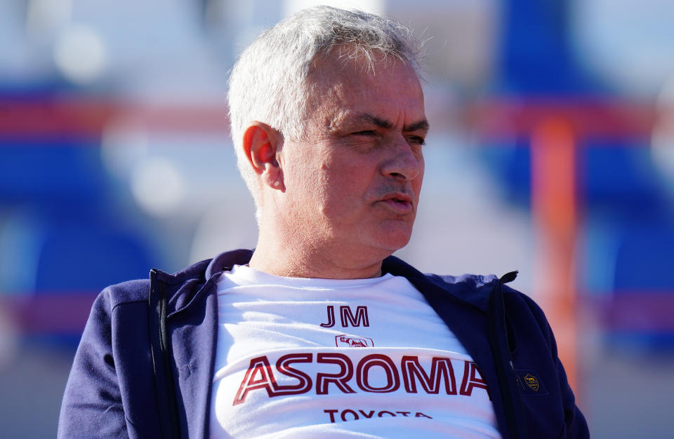 ALBUFEIRA, PORTUGAL - DECEMBER 22:  Jose Mourinho of AS Roma before the start of the Friendly match between AS Roma and RKC Waalwijk at Estadio Municipal de Albufeira on December 22, 2022 in Albufeira, Portugal.  (Photo by Gualter Fatia/Getty Images)