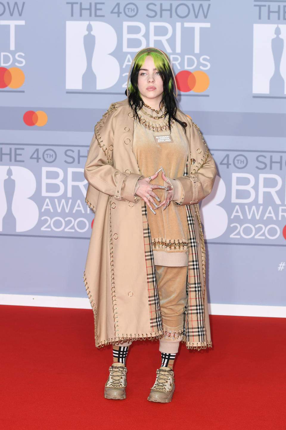 Billie Eilish attends The BRIT Awards 2020 at The O2 Arena on February 18, 2020 in London, England. (Photo by Gareth Cattermole/Getty Images)