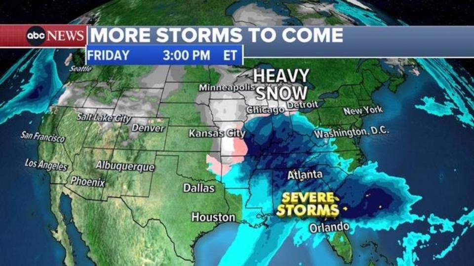 PHOTO: A second set of storms is moving across the country with rain and snow later in the week. (ABC News)