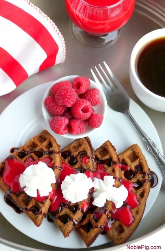 <p>Noble Pig</p><p>Chocolate and raspberry are such a classic flavor combo, especially for Valentine's Day.</p><p><strong>Get the recipe: <a href="http://noblepig.com/2016/02/belgian-chocolate-waffles-with-homemade-raspberry-sauce/" rel="nofollow noopener" target="_blank" data-ylk="slk:Belgian Chocolate Waffles with Homemade Raspberry Sauce;elm:context_link;itc:0;sec:content-canvas" class="link ">Belgian Chocolate Waffles with Homemade Raspberry Sauce</a></strong></p>
