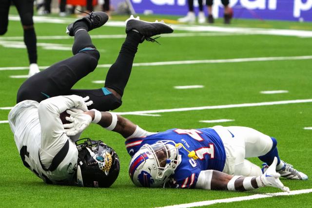 Jacksonville Jaguars cornerback Darious Williams (31) in coverage during an  NFL football game against the Denver Broncos at Wembley Stadium in London,  Sunday, Oct. 30, 2022. The Denver Broncos defeated the Jacksonville