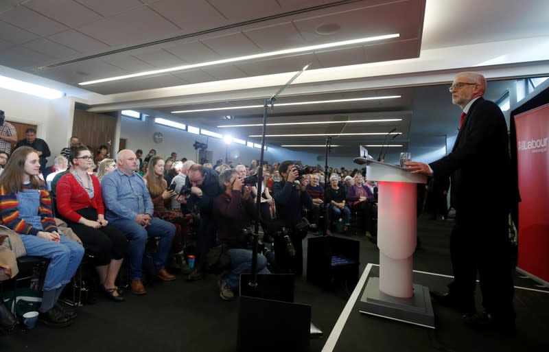 Britain's Labour Party leader Jeremy Corbyn speaks on new digital infrastructure policy in Lancaster