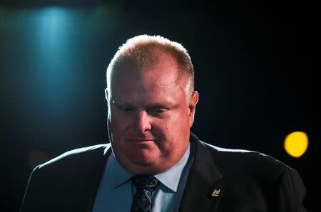 Toronto Mayor Rob Ford looks on during his first appearance since being released from the hospital where he was undergoing cancer treatment at "Ford Fest", a party held by the Ford family where the public is invited, in Toronto, September 27, 2014. REUTERS/Mark Blinch