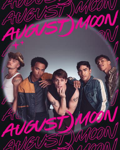 <p>Prime Video</p> Fictional boy band August Moon from 'The Idea of You'