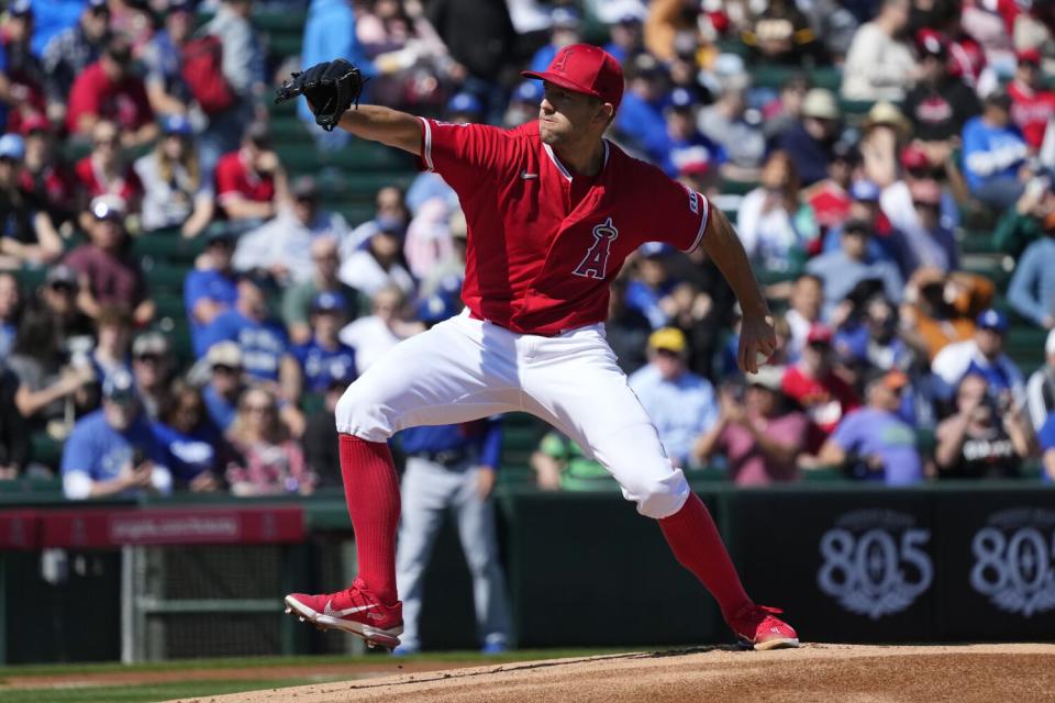 Angels left-hander Tyler Anderson pitches against the Dodgers in a spring training game March 3, 2023, in Tempe, Ariz.