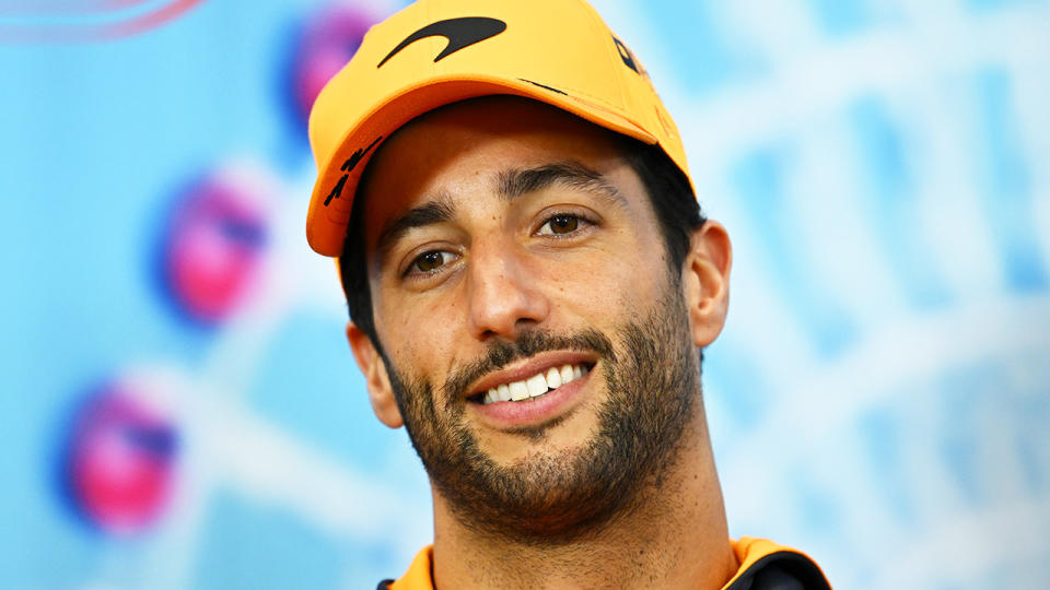 Daniel Ricciardo is pictured reacting to a question during a press conference at the Japanese Grand Prix.