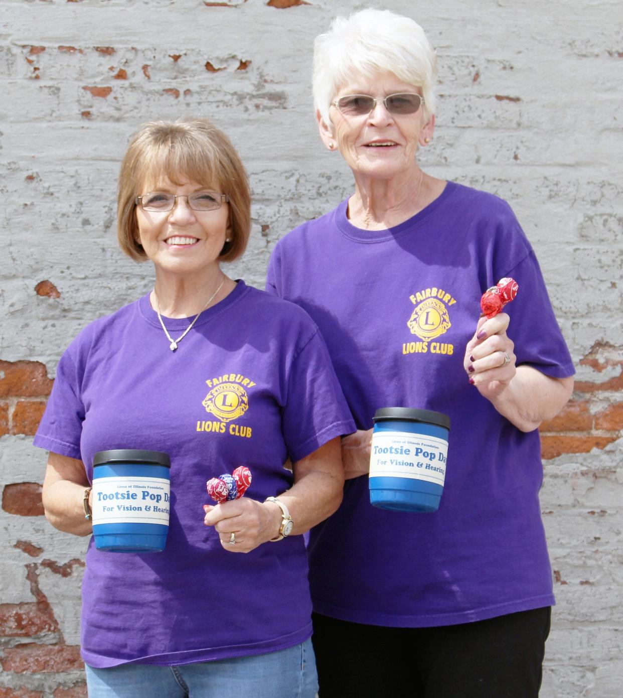 Deborah Vance, left, and Mary Catherine Carter, are promoting the Lions Tootsie Pop Days set for Friday, May 6, and Saturday, May 7. On those days, thousands of Lions and Lionesses throughout the state will give away tootsie pops and accept donations in support of those with vision and hearing problems to help them lead fuller lives. Funds raised through Tootsie Pop Days help the community through local humanitarian service projects and throughout the state in such sight-saving and sight conservation projects as Camp Lions for Blind and Deaf Children, Eye Donor Registry, glaucoma and hearing aid bank and many others. Locally, representatives will be located at Dave's Supermarket in Fairbury.