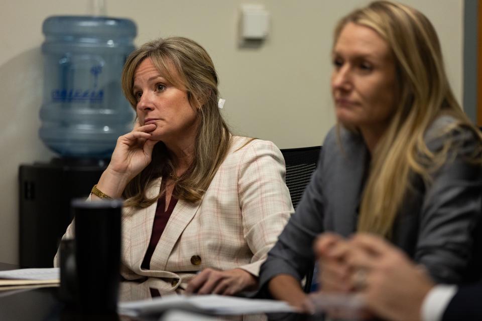 Assistant State Attorney Georgia Cappleman listens to a potential juror answers questions during jury selection for the Charlie Adelson trial on Tuesday, Oct. 24, 2023.