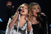 <p>In 2010, Nicks joined Taylor Swift onstage for a performance of "Rhiannon" and "You Belong With Me" at the Grammy Awards. </p>