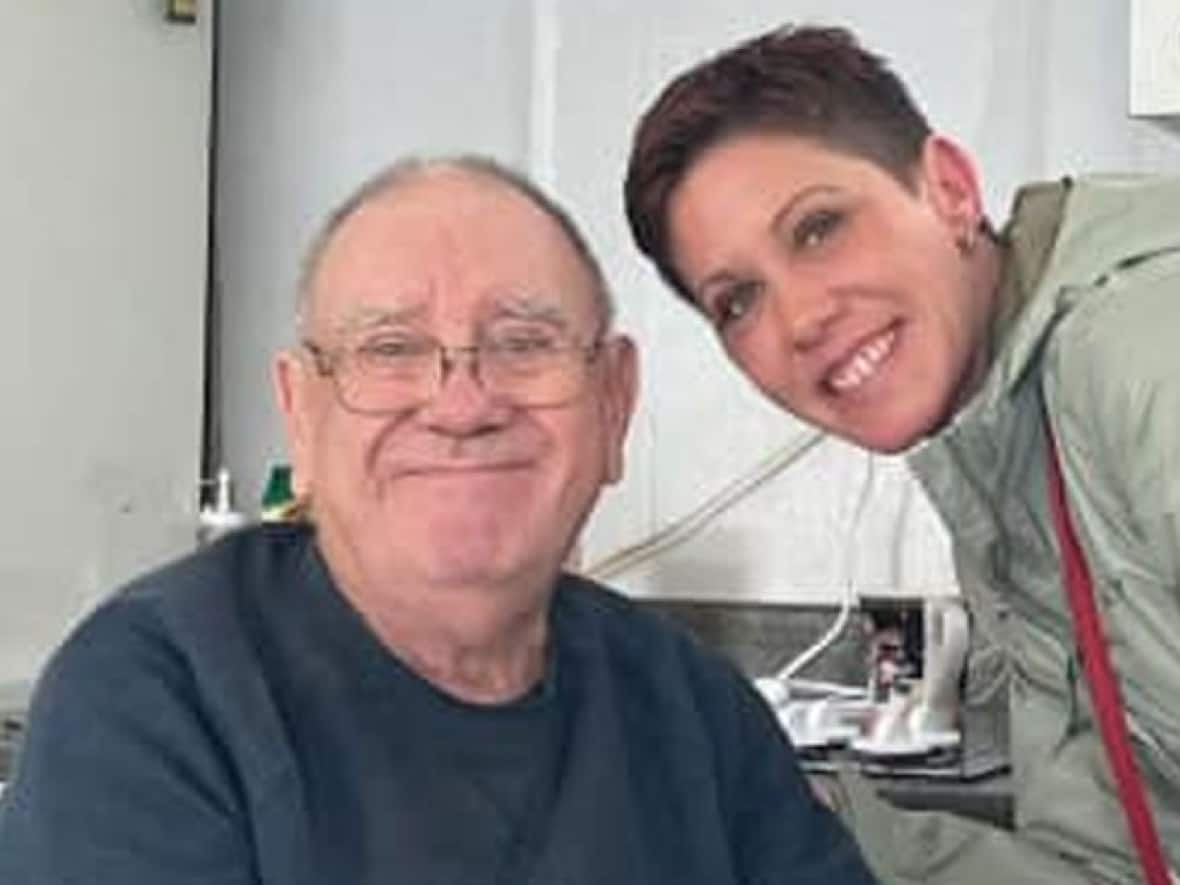 Brian Ahern, 76, of Miramichi, pictured here with his daughter Patricia Doiron, has been missing since April 29. (Miramichi Police Force - image credit)