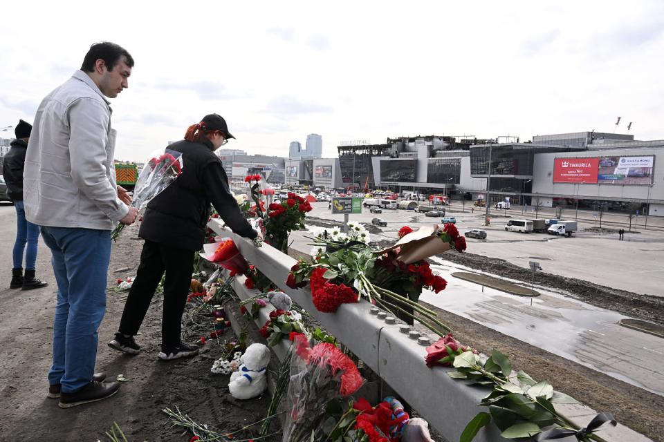 At least 139 people were killed when gunmen in camouflage stormed Crocus City Hall, shooting spectators before setting the building on fire in the most fatal attack in Europe to have been claimed by Islamic State jihadists. (Natalia Kolesnikova / AFP via Getty Images)