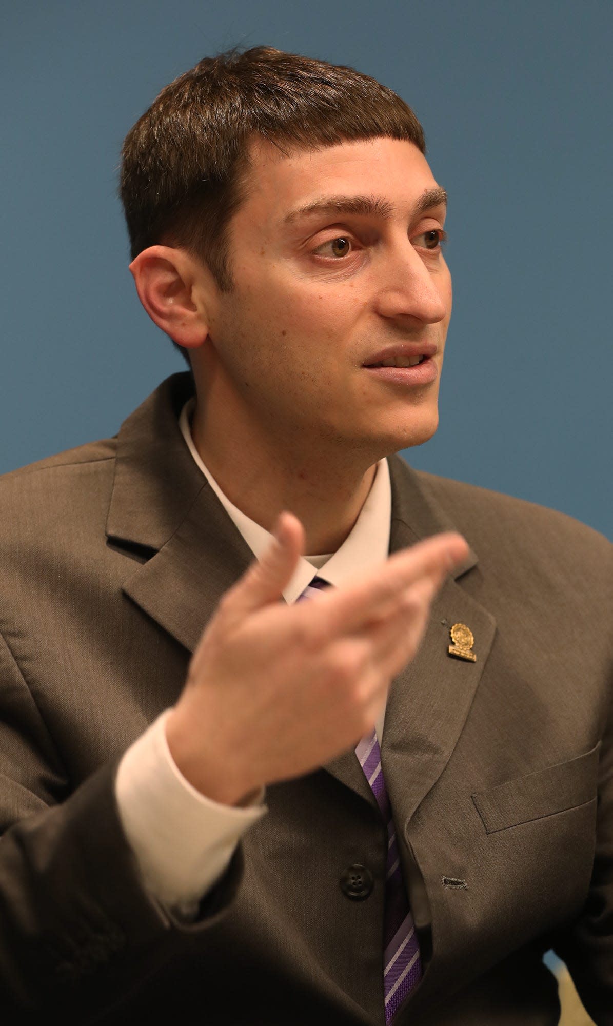 Joshua Schaffer, a candidate for Akron mayor, talks about his candidacy during a recent interview.