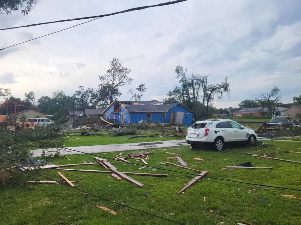 The roof of a home in the vicinity of East Bayou Avenue and Short Railroad Street in Moss Point was destroyed by a tornado Monday.