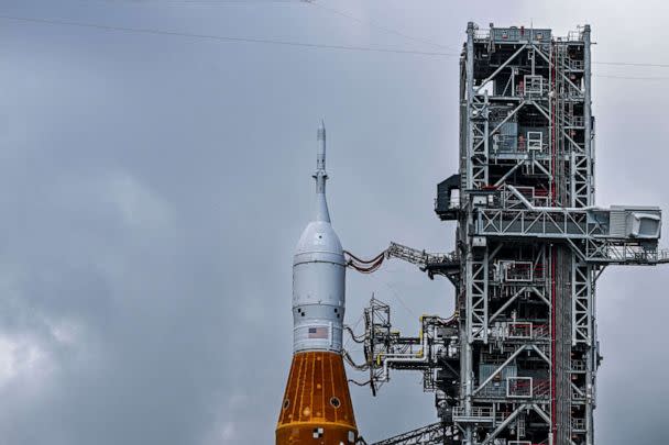 PHOTO: The Artemis I rocket sits on the launch pad at Kennedy Space Center in Cape Canaveral, Florida, on August 26, 2022, ahead of its expected launch on August 29. (Chandan Khanna/AFP via Getty Images)