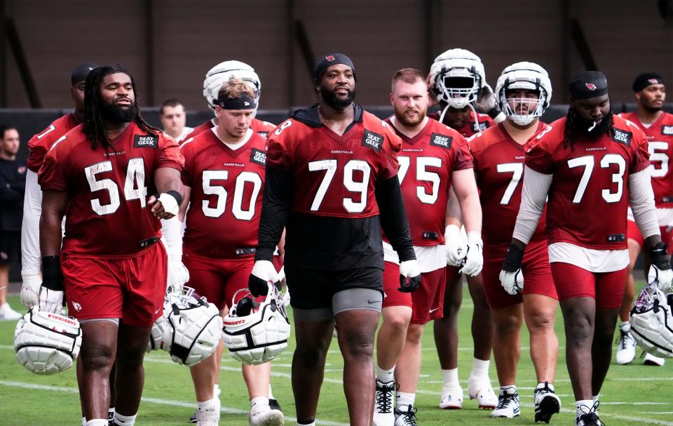 Arizona Cardinals offensive tackle Josh Jones (79) during training camp at State Farm Stadium in Glendale on July 27, 2023.