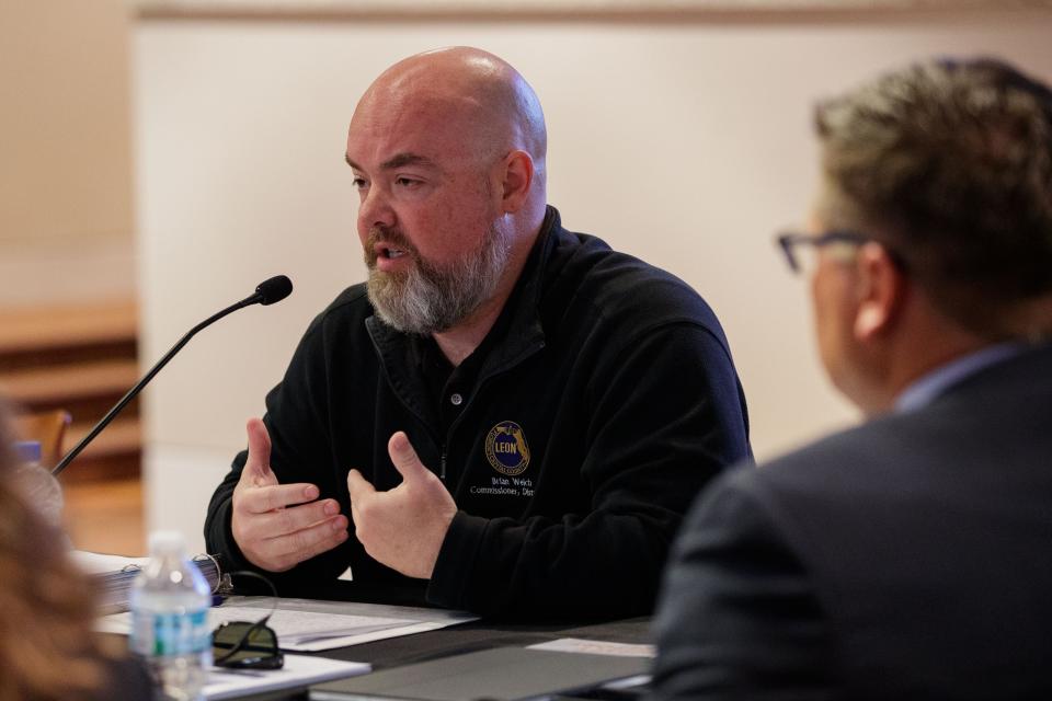 County Commissioner Brian Welch speaks in opposition to the proposed funding for Doak Campbell Stadium during a Blueprint meeting on Thursday, Feb. 24, 2022.