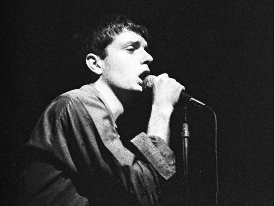 Joy Division in concert at the Electric Ballroom, London, in October 1979. Curtis died by suicide seven months later (Rex)