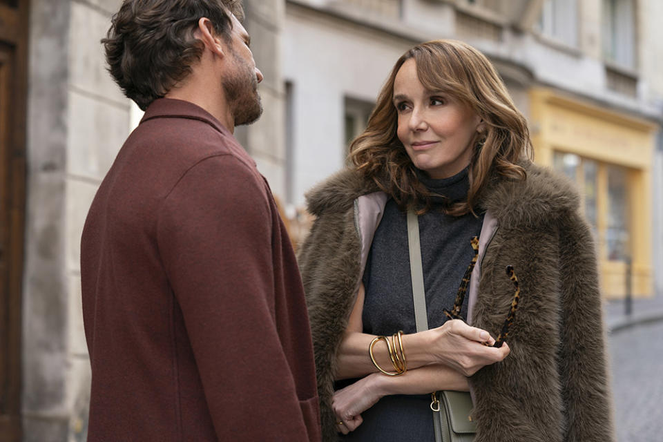 (L to R) Arnaud Binard as Laurent, Philippine Leroy-Beaulieu as Sylvie Grateau in Emily in Paris.