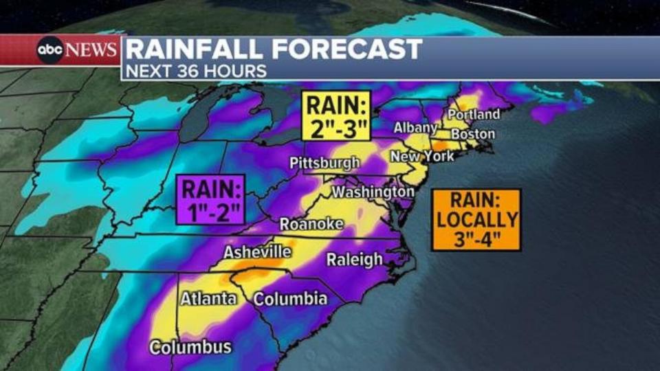 PHOTO: Locally, some areas in the East could see 2 to 4 inches of rain. (ABC News)