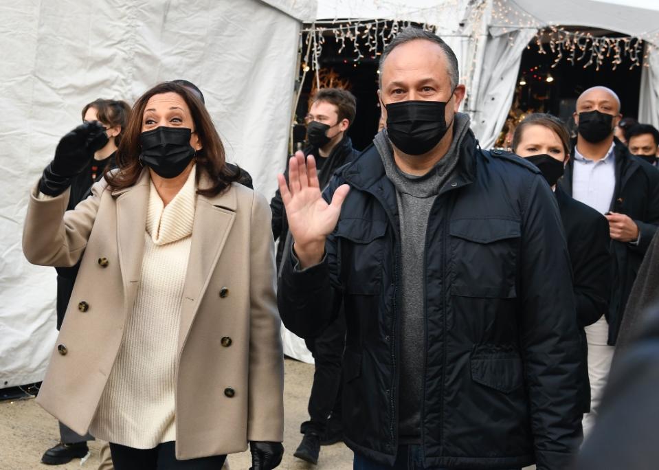 Vice President Kamala Harris and Second Gentleman Douglas Emhoff visit DC’s Downtown Holiday Market. - Credit: Mike Theiler - Pool via CNP / MEGA