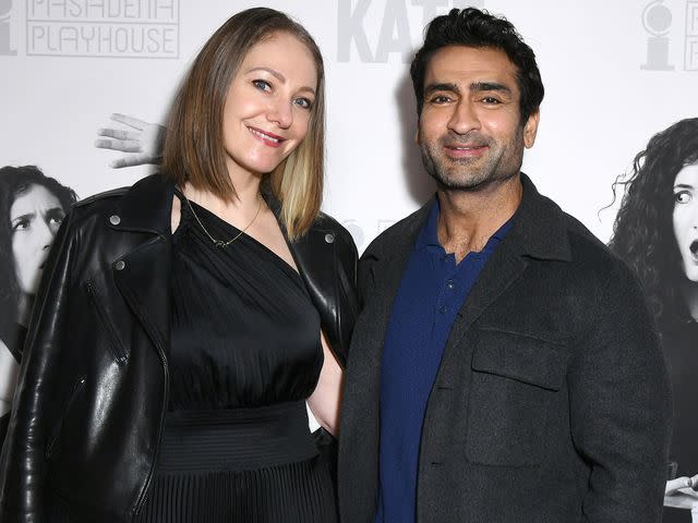 <p>JC Olivera/Getty</p> Emily V. Gordon and Kumail Nanjiani attend the opening night performance of "KATE" on January 21, 2024 in Pasadena, California.