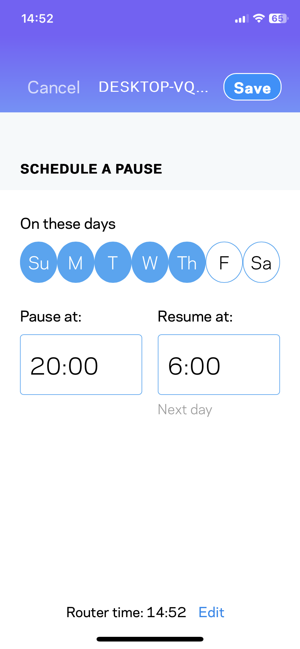 The Linksys Velop Pro 6E router's app interface.