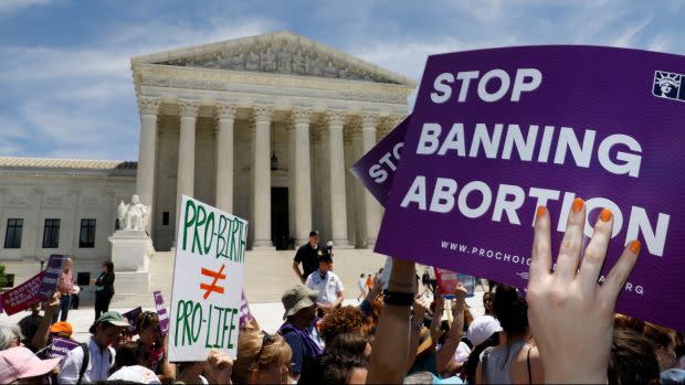 Abortion rights activists rally outside the U.S. Supreme Court in Washington