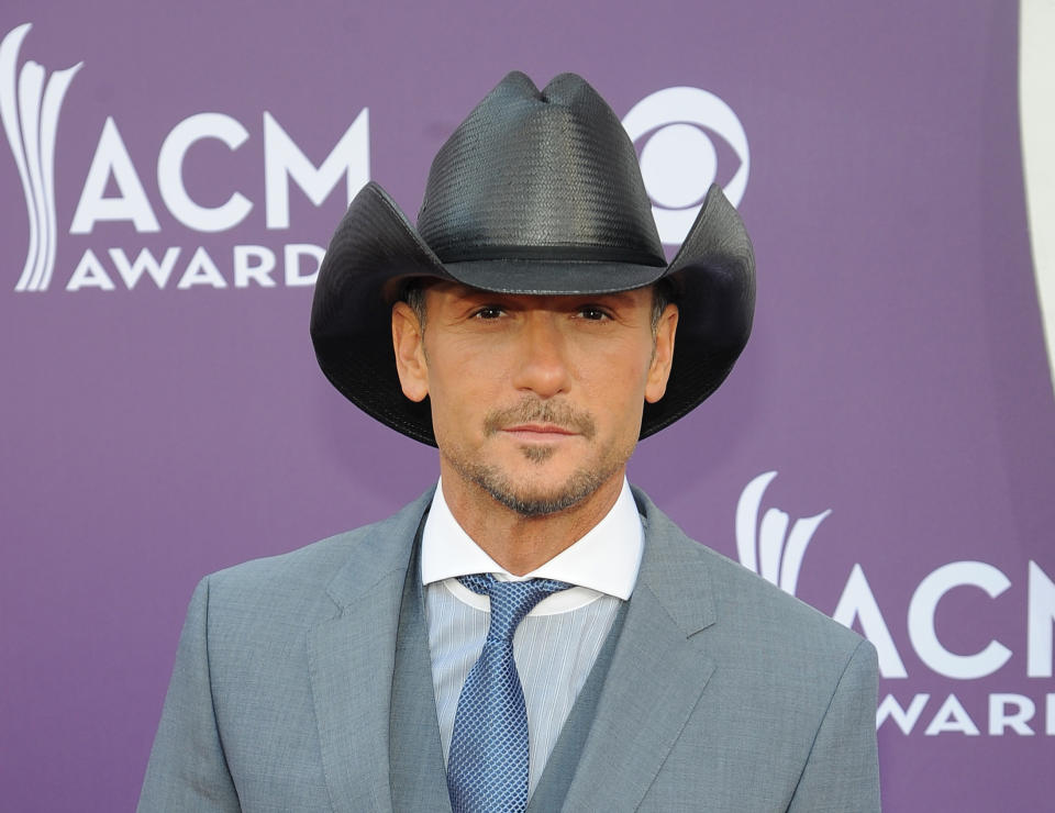 FILE - This April 7, 2013 file photo shows singer Tim McGraw at the 48th Annual Academy of Country Music Awards at the MGM Grand Garden Arena in Las Vegas. Curb Records has sued Tim McGraw and Big Machine Records in federal court, alleging copyright infringement and breach of contract. (Photo by Al Powers/Invision/AP, file)