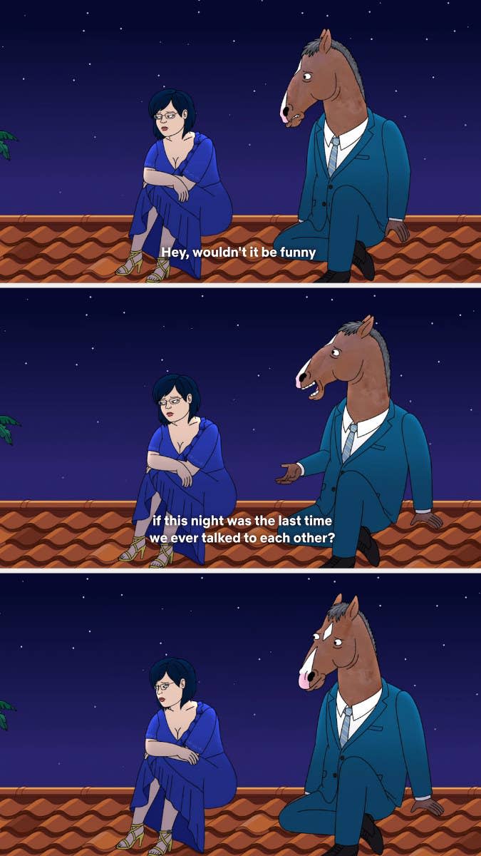 Bojack saying, hey wouldn't it be funny if this night was the last time we ever talked to each other