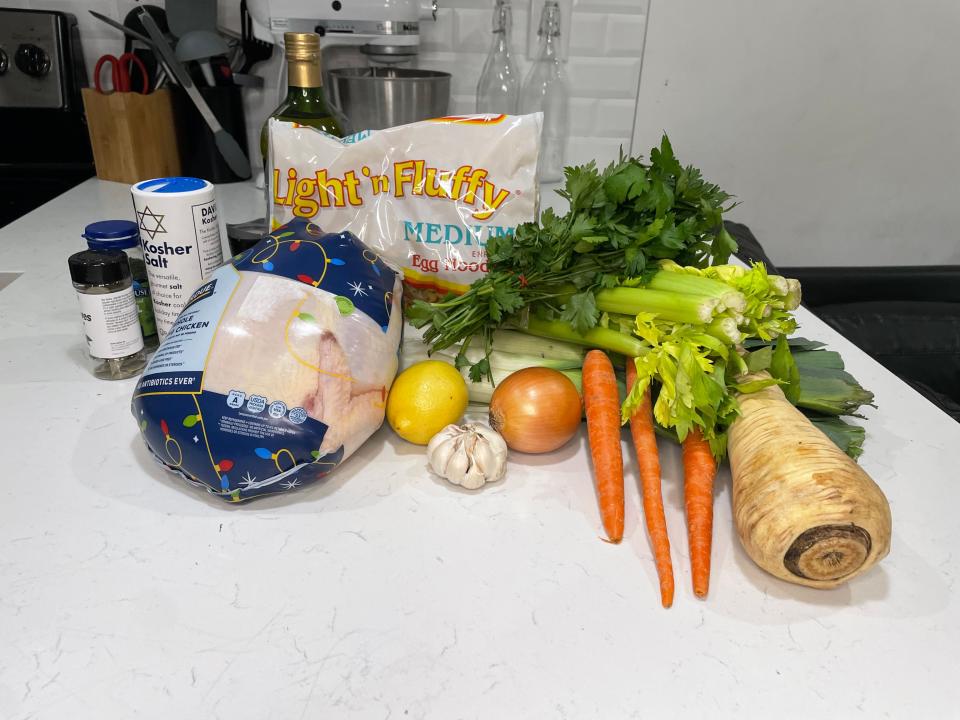 Rachael Ray's chicken noodle soup ingredients.