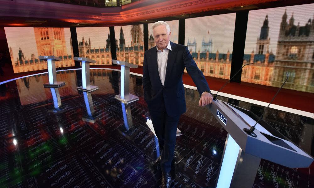 David Dimbleby on the set of the BBC Election Debate 2015.