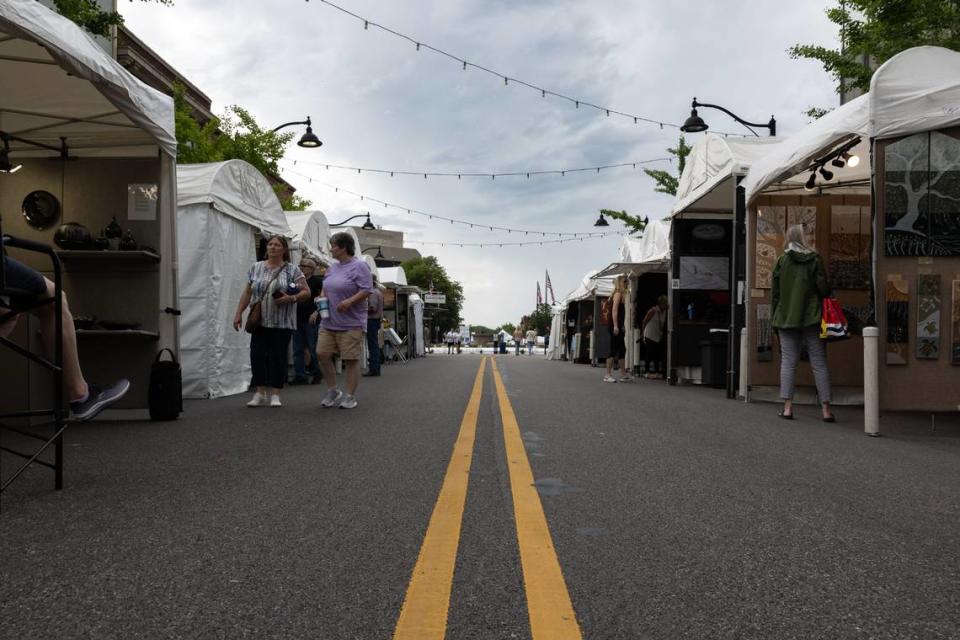 Tents line Main St. during the first day of Belleville’s Art on the Square on May 17, 2024.