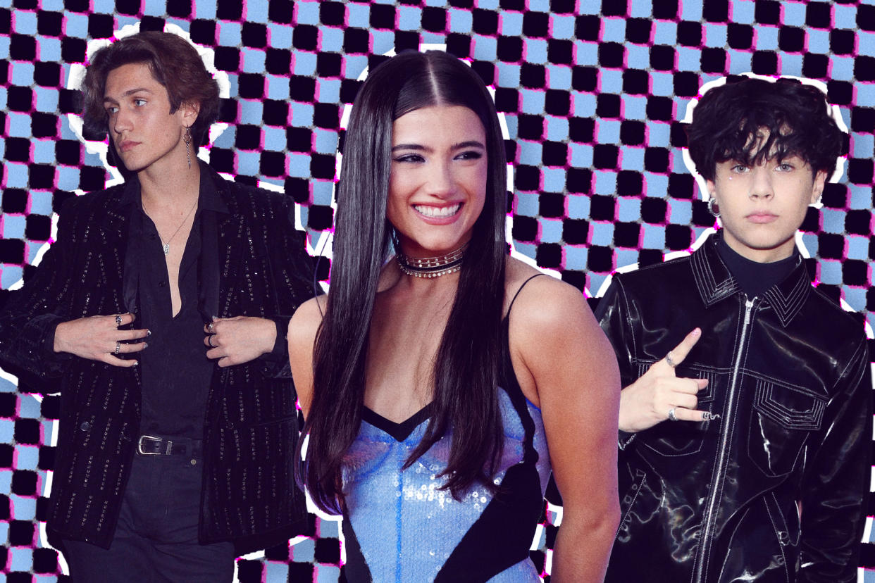 tiktok-charli-huddy-landon-barker-love-triangle - Credit: Photographs in composite by Donato Sardella/Getty Images; Jeff Kravitz/FilmMagic; Phillip Faraone/Getty Images