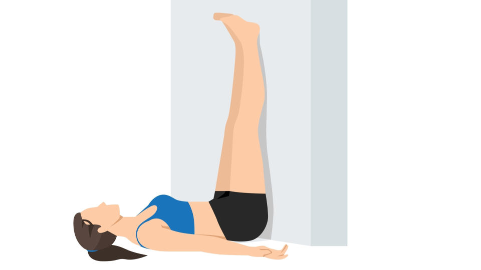 Vector woman with legs vertical against a wall for hamstring stretch