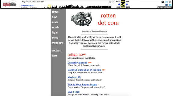 A screenshot of Rotten.com from the year 1999.