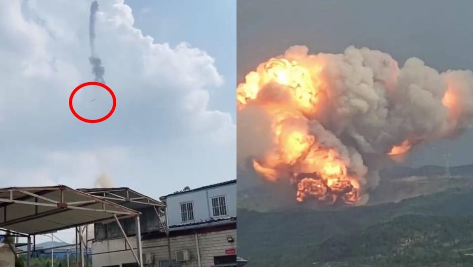 中國民營公司「天兵科技」日前進行測試，火箭卻意外升空，並在山區墜毀爆炸。（翻攝微博）
