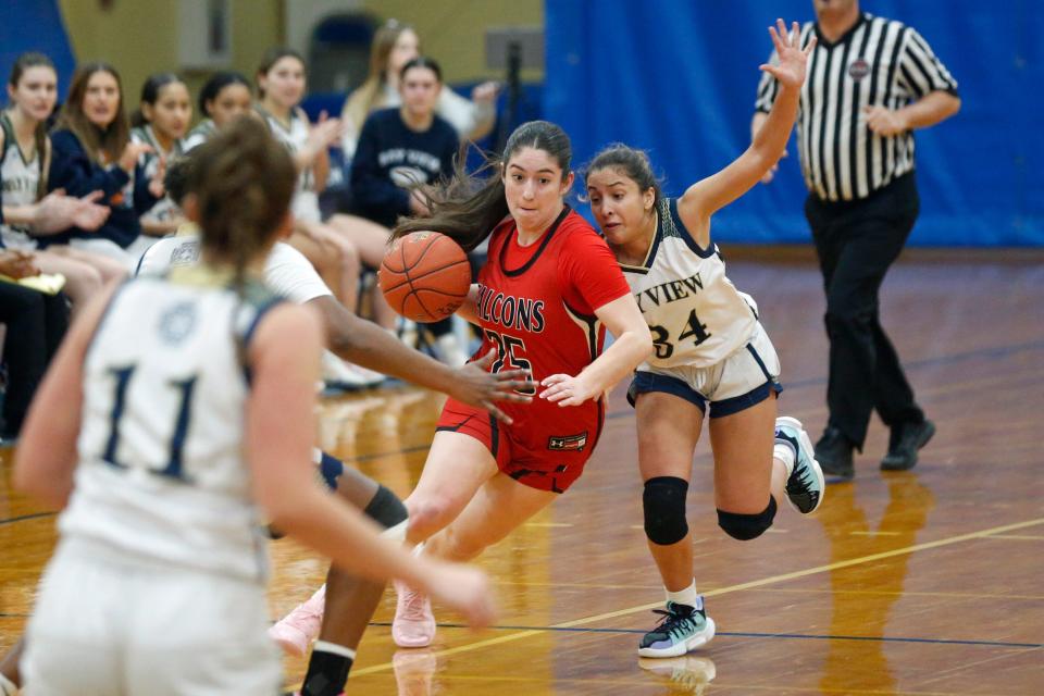 Maia Riccio and the Cranston West girls basketball team struggled against Bay View's pressure on Friday night.