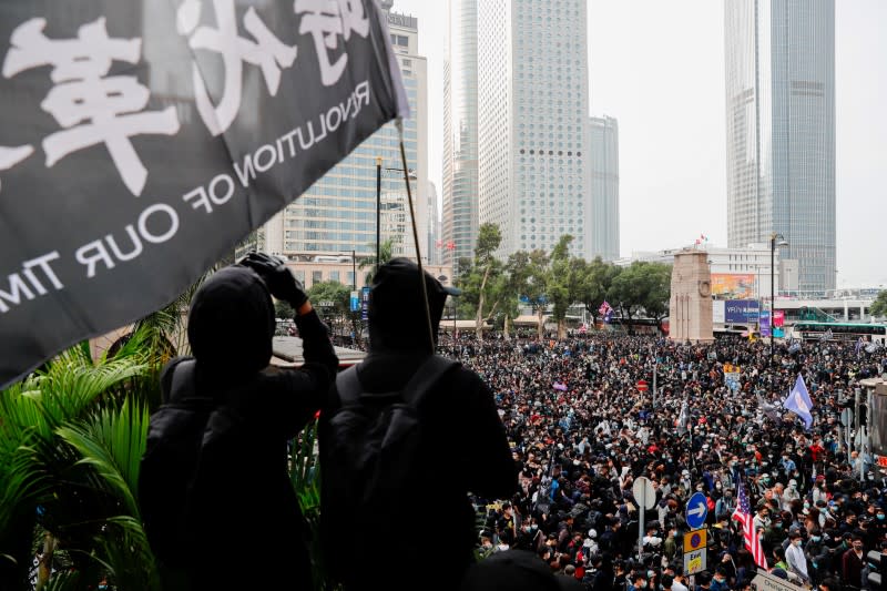 Anti-government protesters attend a rally to call for democratic reforms in Hong Kong