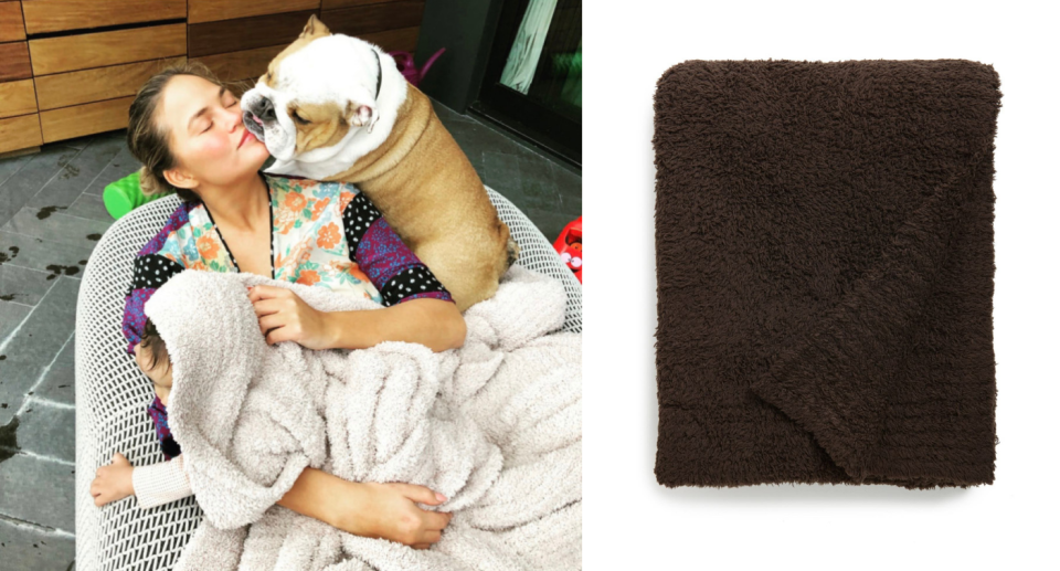 Chrissy Teigen's favourite Barefoot Dreams blanket is on sale now at Nordstrom. Images via Instagram/ChrissyTeigen, Nordstrom.