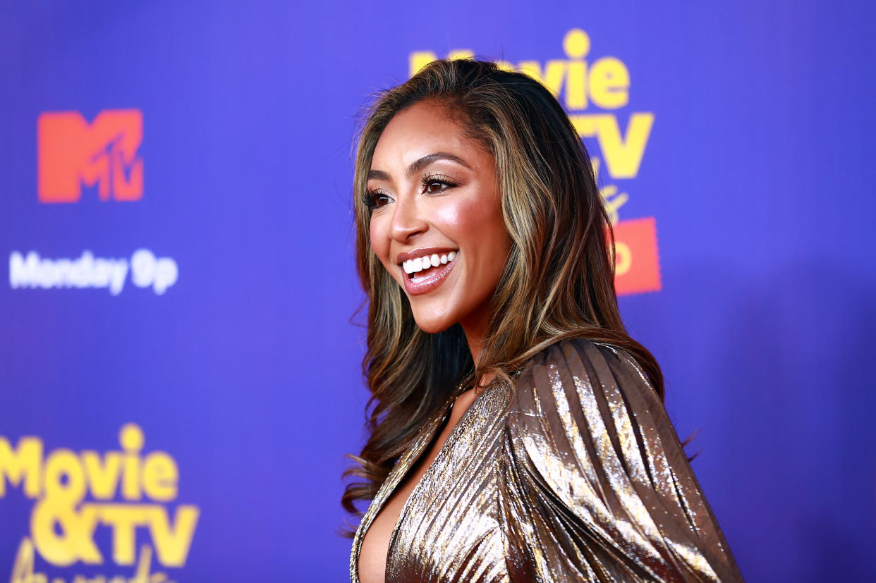 LOS ANGELES, CALIFORNIA - MAY 17: In this image released on May 17, Tayshia Adams attends the 2021 MTV Movie & TV Awards: UNSCRIPTED in Los Angeles, California. (Photo by Matt Winkelmeyer/2021 MTV Movie and TV Awards/Getty Images for MTV/ViacomCBS)