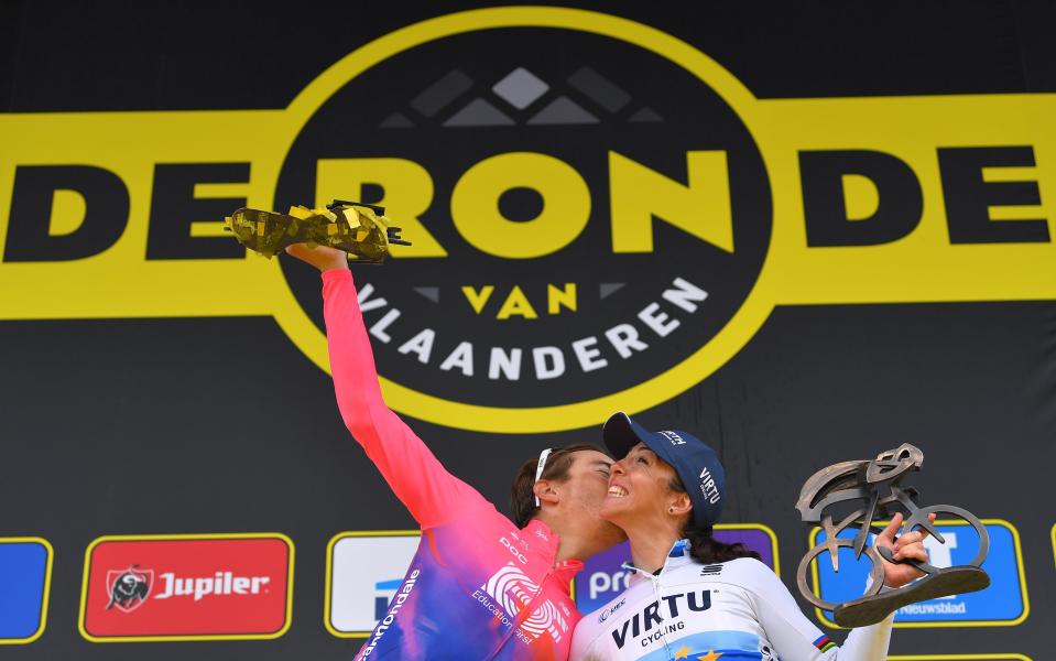 Italian riders Alberto Bettiol (left) and Marta Bastianelli won the men's and women's editions of the Tour of Flanders in April, though the cheques awarded to each varied widely - 2019 Getty Images