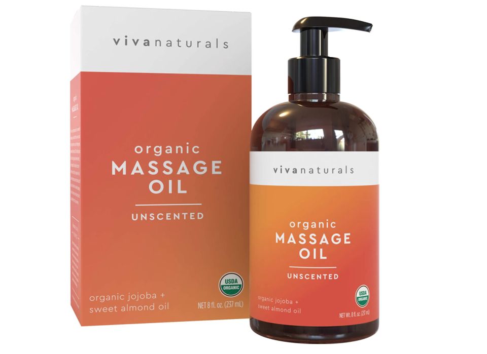 Viva Naturals Certified Organic Massage Oil Unscented. Image via Amazon.