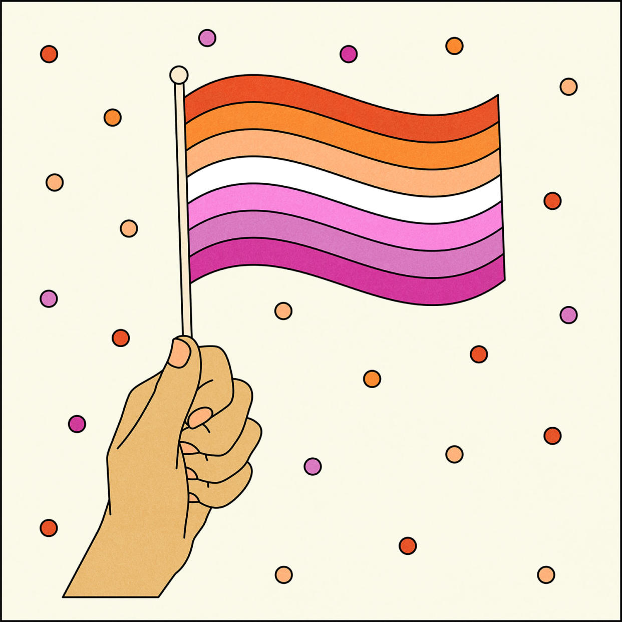Illustration of hand holding lesbian pride flag (Allie Sullberg for TODAY)