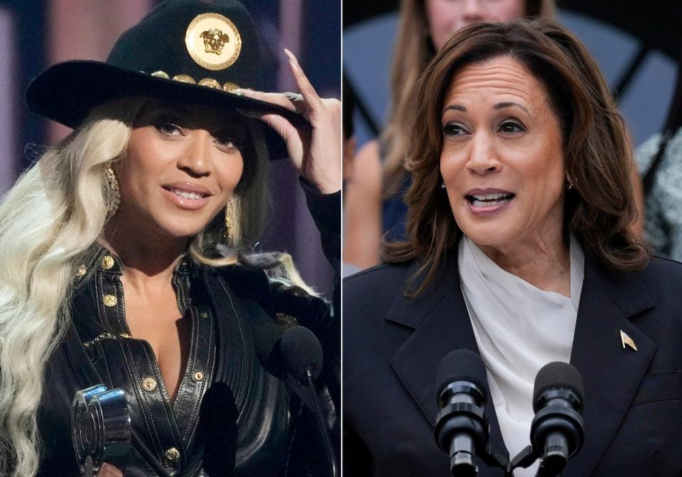 Beyoncé (left) has given Kamala Harris (right) permission to use her song