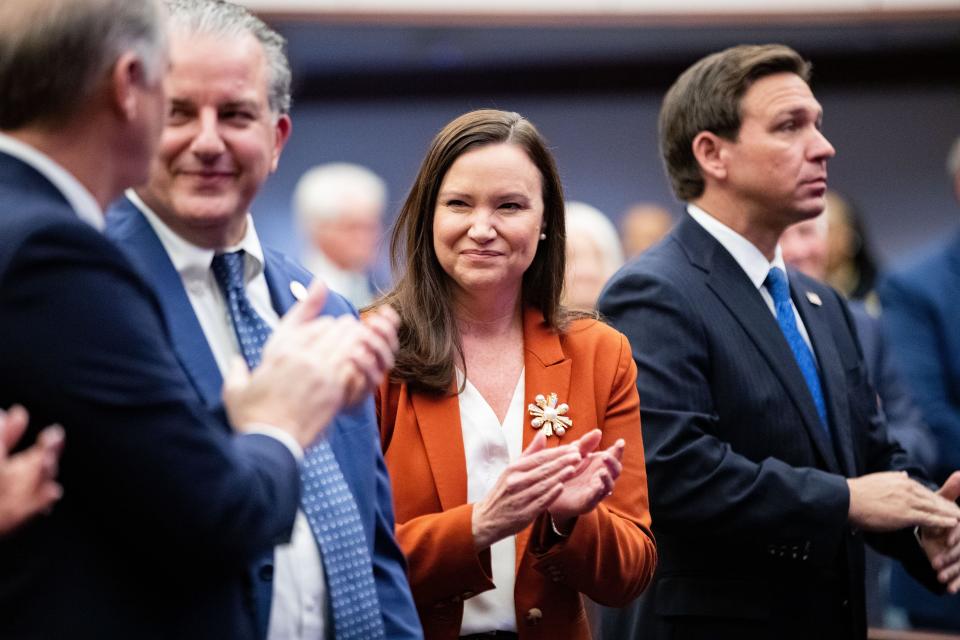 Florida's Attorney General Ashley Moody attends a Senate president designation ceremony for Ben Albritton on Oct. 17. Moody has launched an investigation into the snub of undefeated FSU by the College Football Playoff selection committee.