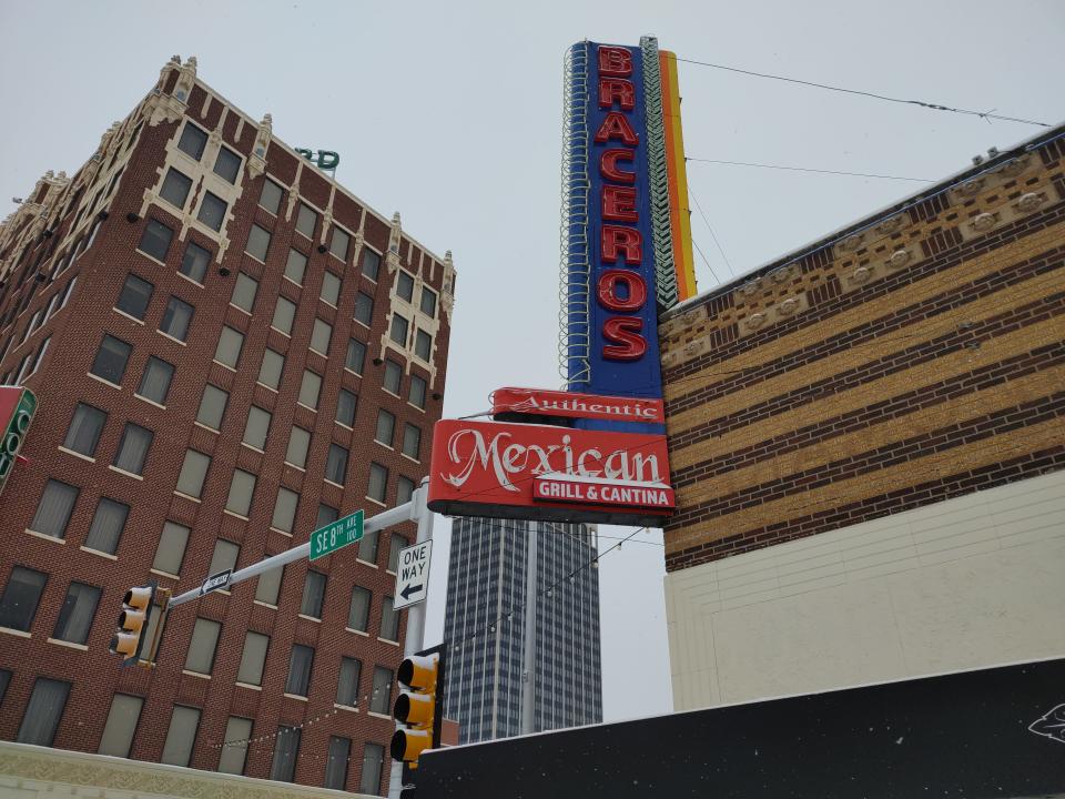 The neon sign for Braceros downtown that earned its owner a façade grant from Center City of Amarillo.