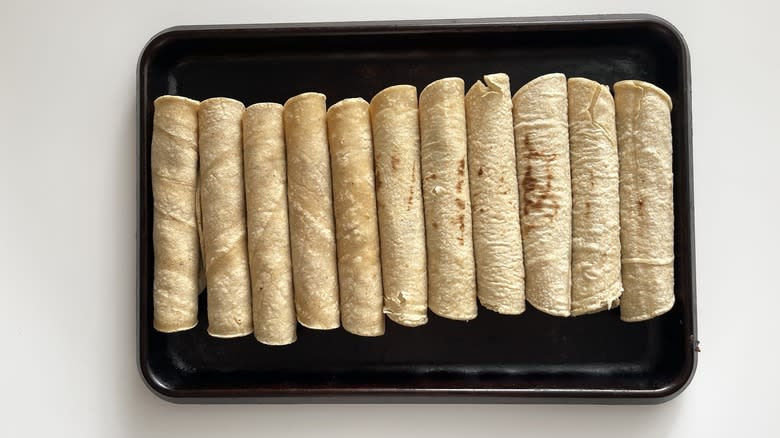 tortilla roll-ups lined up