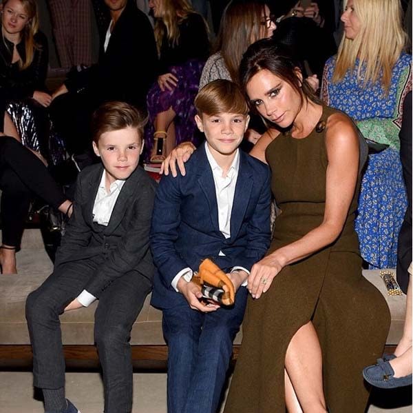 <br>Victoria Beckham: "Fun night with my handsome boys @Burberry last night x vb".