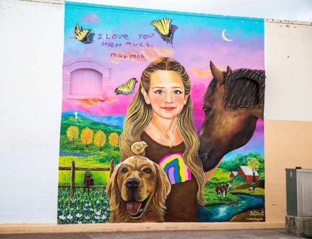 PHOTO: A mural in honor of Makenna Lee Elrod painted on a wall of a building in downtown Uvalde, Texas, Aug. 21, 2022. (Kat Caulderwood/ABC News)
