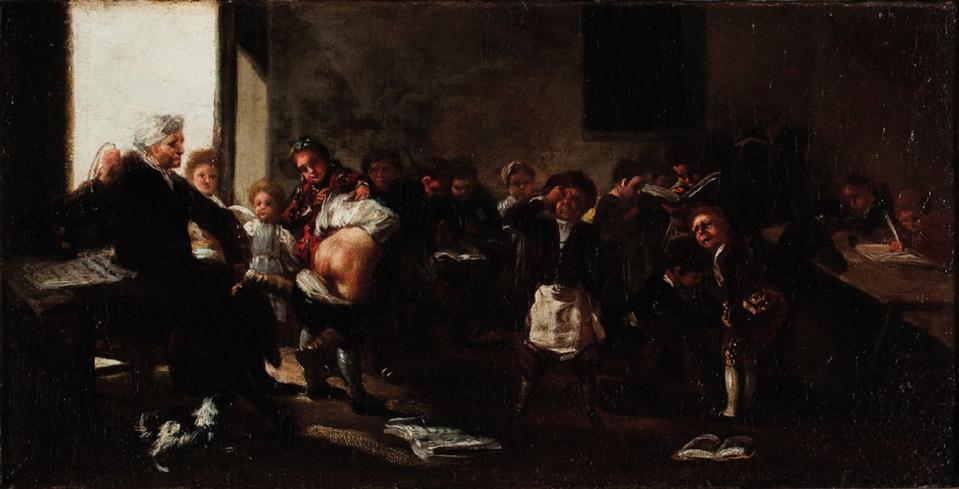 La letra con sangre entra o Escena de escuela fue pintado por Francisco de Goya entre 1780 y 1785 y se conserva en el Museo de Zaragoza (España) <a href="https://es.wikipedia.org/wiki/La_letra_con_sangre_entra#/media/Archivo:La_letra_con_sangre_entra.jpg" rel="nofollow noopener" target="_blank" data-ylk="slk:Wikimedia commons;elm:context_link;itc:0;sec:content-canvas" class="link ">Wikimedia commons</a>, <a href="http://creativecommons.org/licenses/by/4.0/" rel="nofollow noopener" target="_blank" data-ylk="slk:CC BY;elm:context_link;itc:0;sec:content-canvas" class="link ">CC BY</a>